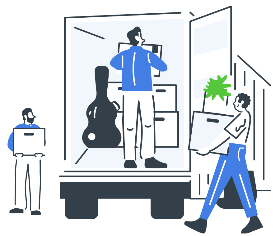 Illustration of movers loading a rental truck