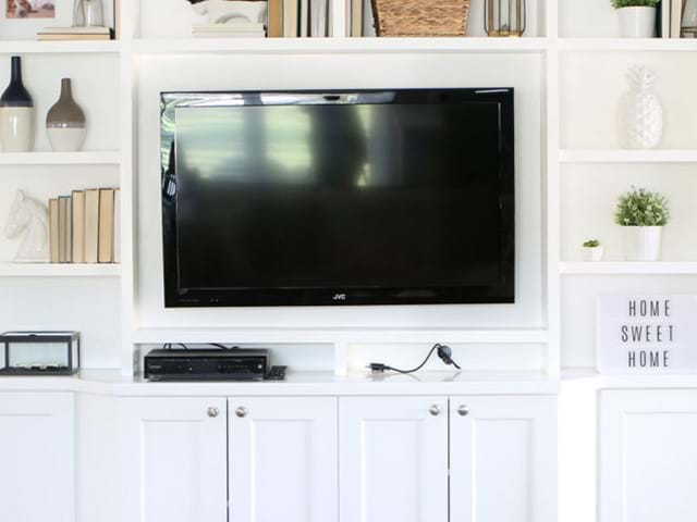 Shelves with various household goods on them